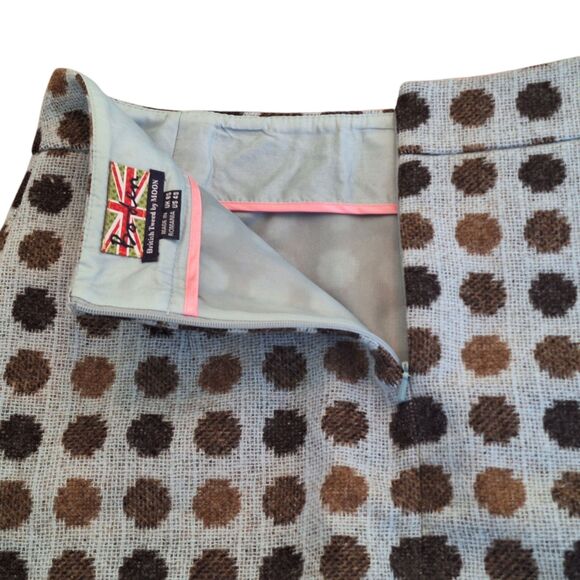 Boden British Tweed by Moon Blue Brown Wool Skirt UK8S US4S Polka Dot Pockets - Picture 8 of 16